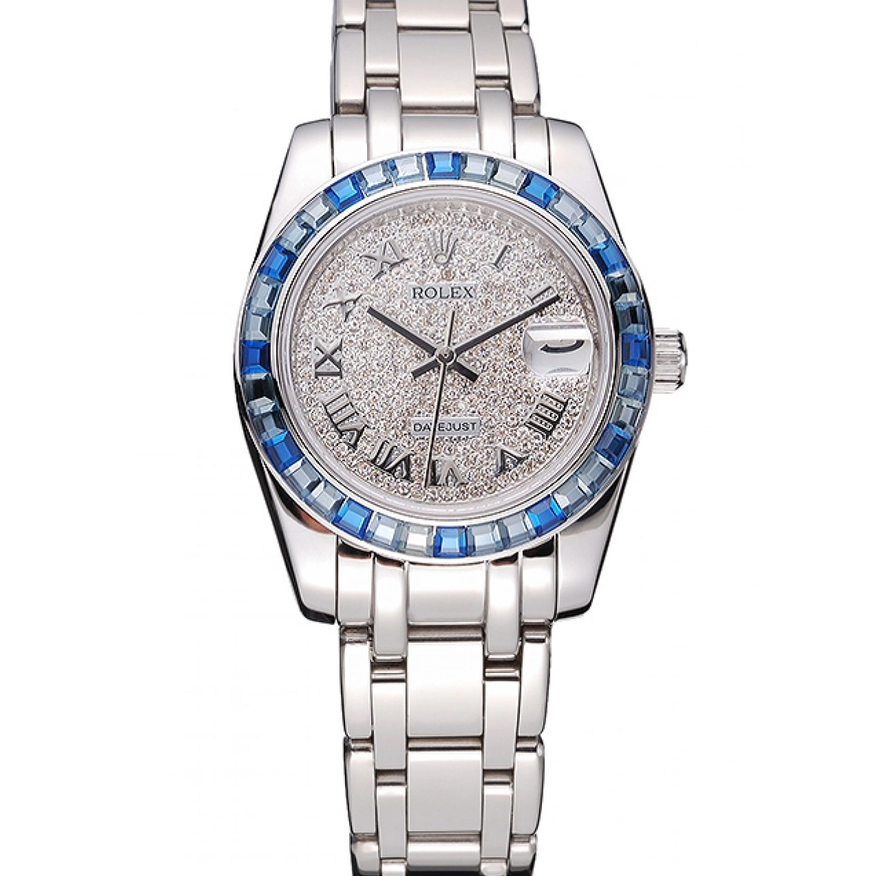 Aaa replica watch Datejust Bezel Stainless Jewels Dial Case 622834 Steel And Blue Bracelet Rolex Diamond 0612
